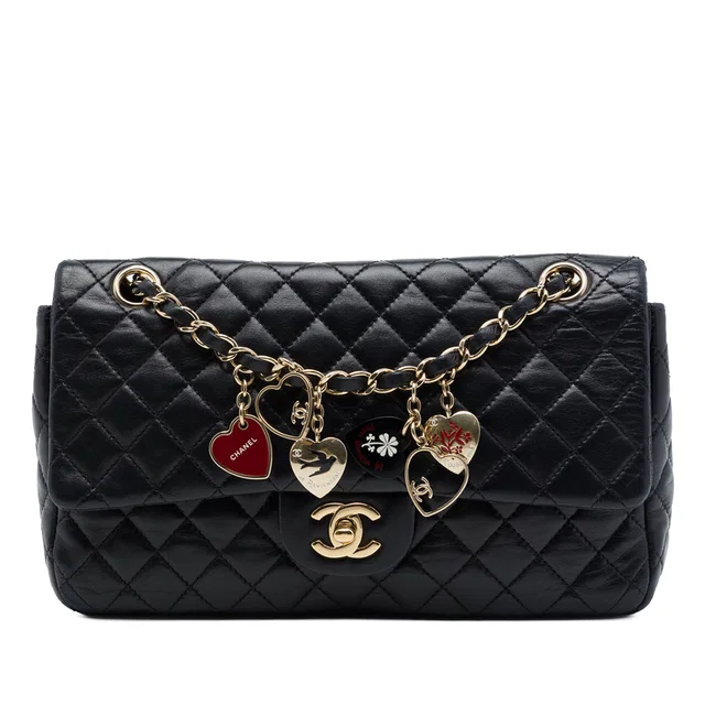 Black Chanel Medium Classic Lambskin Valentines Heart Charms Single Flap Shoulder Bag in Black Lambskin from Designer Revival, photo 1 of 1