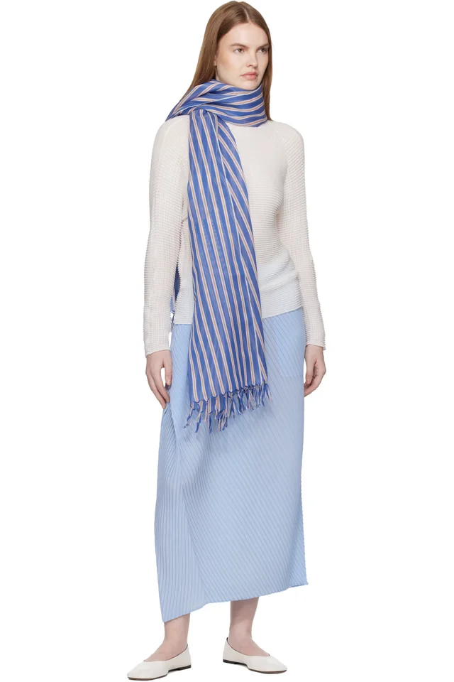 ISSEY MIYAKE Navy December Generic Stripes Stole Scarf, photo 2 of 2 from SSENSE