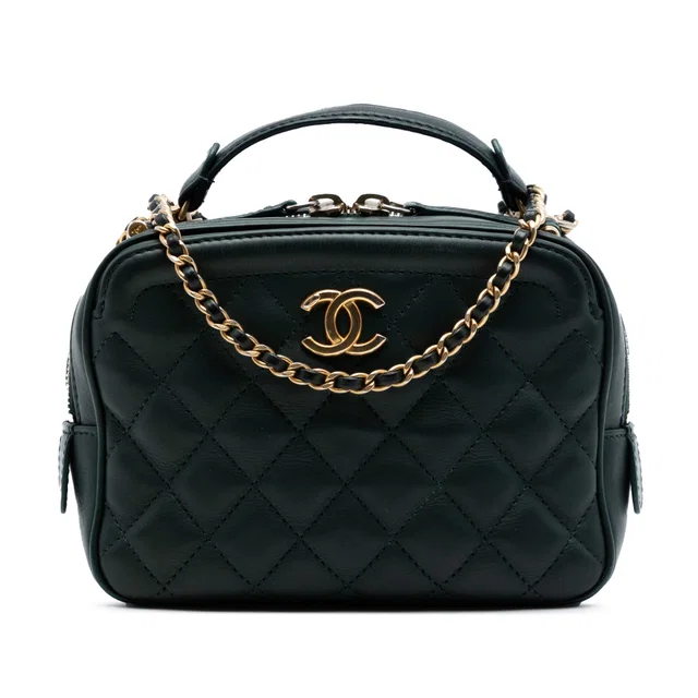 Green Chanel Small CC Quilted Calfskin Top Handle Vanity Case with Chain Satchel in Green Calfskin from Designer Revival