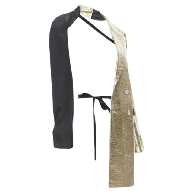 Comme des Garcons gold pleated harness tie open jacket in gold, photo 3 of 6 from ShopSimon