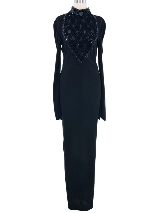 1990s Chloe Beaded Front Jersey Gown in Velvet from Arcade Vintage