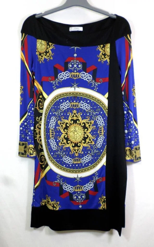 Versace Dress - Viscose Stretch Blue & Black Size: L in Multi-coloured Viscose from Oxfam Online Shop
