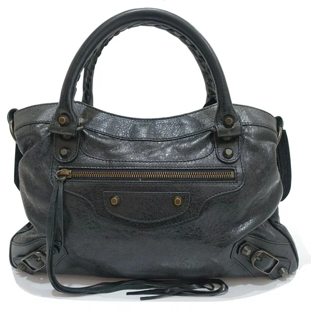 Balenciaga The Town Handbag 2-Way Leather Black Gold in Black Leather from The Reluxe
