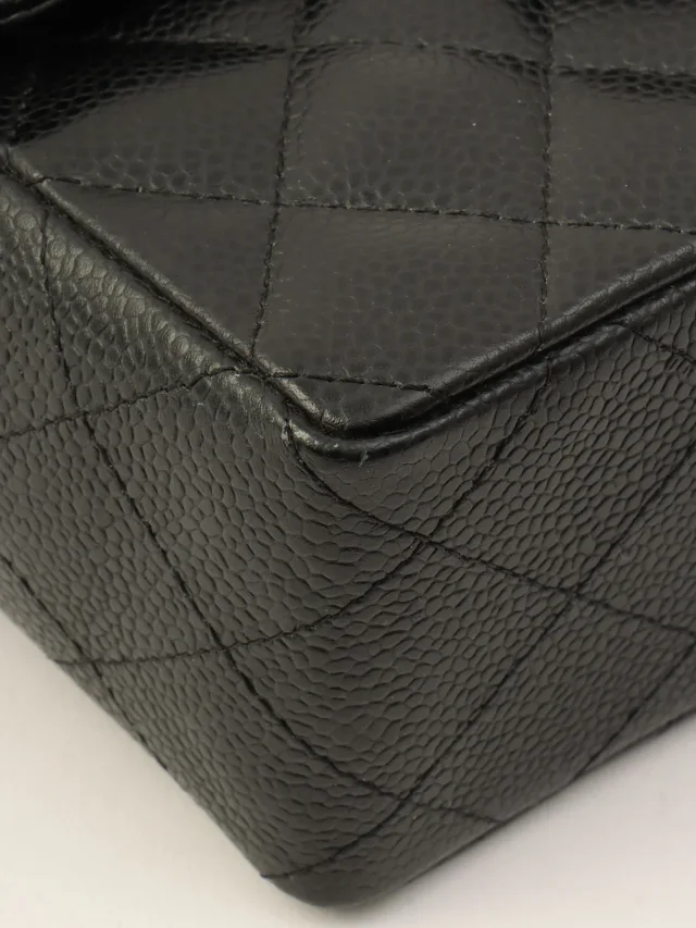 Chanel Circa 2005 Caviar Skin Classic Flap Chain Bag Mini Black in Black Caviar leather from VINTAGE QOO TOKYO, photo 8 of 14