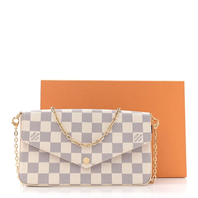 Louis Vuitton Damier Azur Pochette Felicie Chain Wallet Rose Ballerine in Pink Coated canvas from FASHIONPHILE, photo 12 of 12