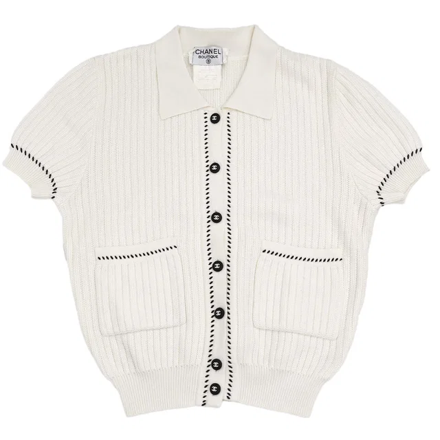 Chanel 1996 Short Sleeve Top White #38 in White from AMORE Vintage Tokyo
