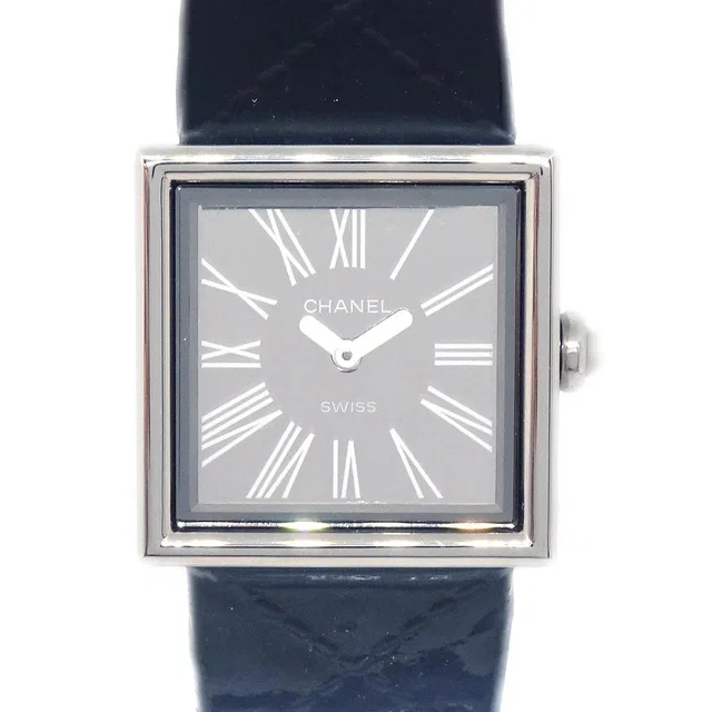 Chanel Mademoiselle Quartz Watch SS Black in Black Patent leather from AMORE Vintage Tokyo