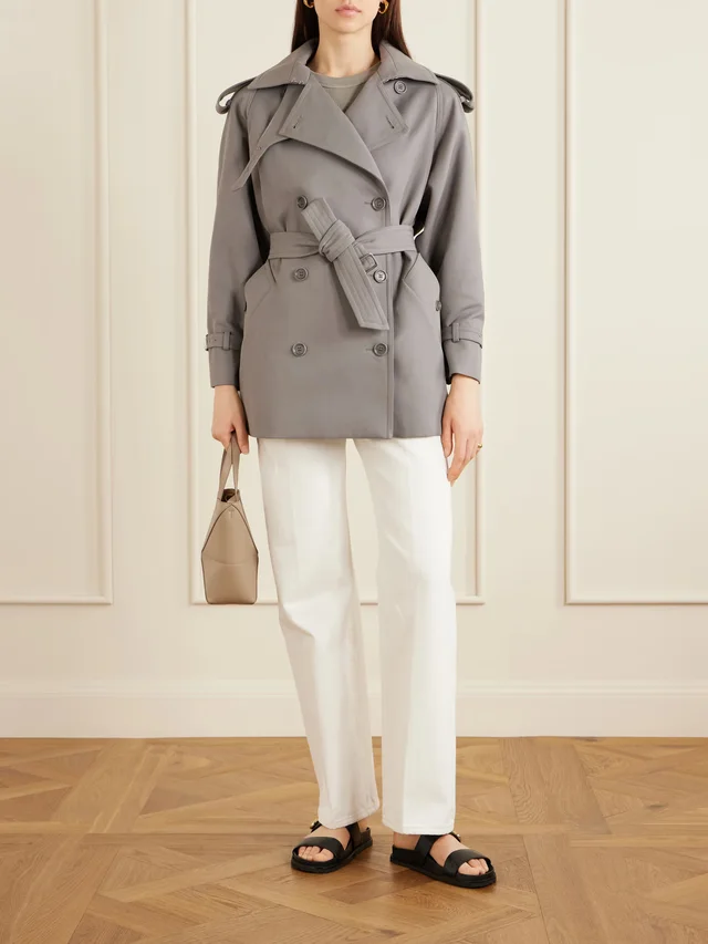 MAX MARA Double-breasted belted cotton-gabardine cropped trench jacket in Grey, photo 2 of 2 from NET-A-PORTER (Canada)
