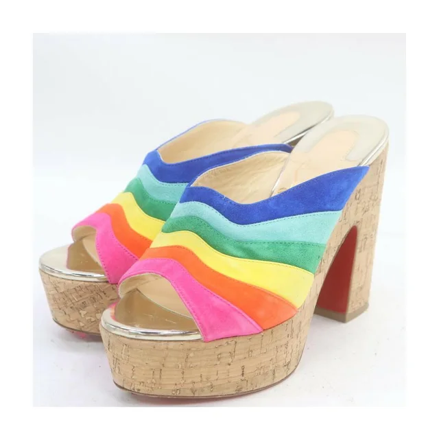 Christian Louboutin Rainbow Suede O Sister Platform Mules Sandals in Suede from Bagriculture