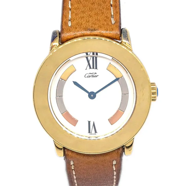 Cartier Must Ronde Ref.1801 Quartz Watch SV925 in Leather from AMORE Vintage Tokyo