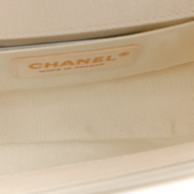 Chanel Caviar Chevron Quilted Small Boy Flap White in White Caviar leather from FASHIONPHILE, photo 5 of 14