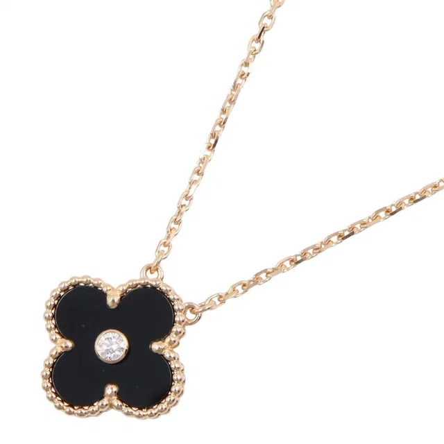 Van Cleef & Arpels Necklace Vintage Alhambra Onyx 41.5 18k Pink Gold Diamond in Pink from The Reluxe