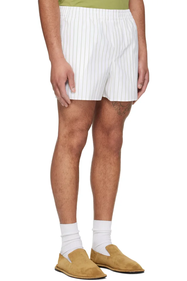 AMI Paris Off-White & Green Cotton Elasticated Shorts, photo 2 of 4 from SSENSE