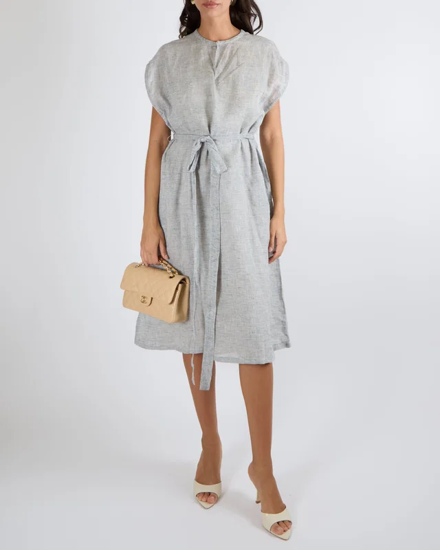 Dior Grey Linen Blend Sleeveless Belted Kaftan Dress Size FR 36 (UK 8) in Grey from Sellier