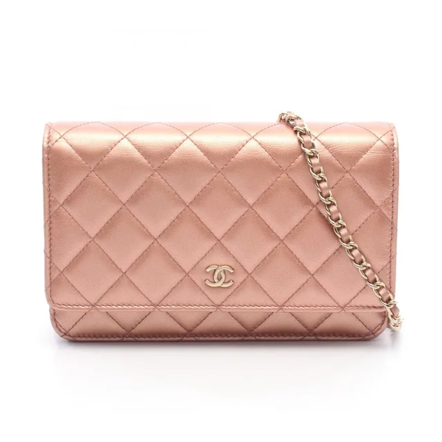 Chanel Shoulder Bag Quilted Metallic Rose Gold Leather Chain Wallet in Pink Leather from The Reluxe