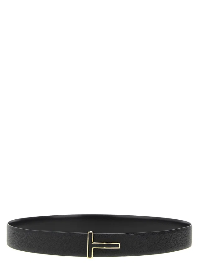 Tom Ford Logo Buckle Reversible Belt — Black in Black Leather from HEWI