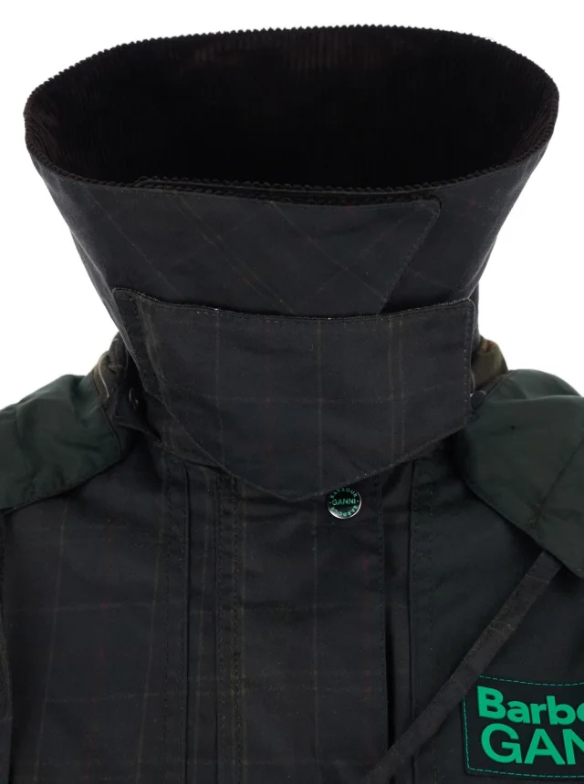 Barbour 'Duffle' Dark Brown Jacket with All-Over Stripes and Logo Patch on the Front in Waxed Cotton Woman in Brown 100% WAXED COTTON, photo 5 of 8 from Gaudenzi Boutique
