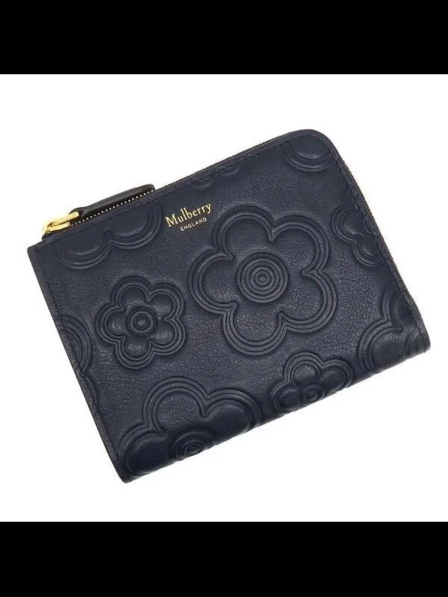 Mulberry Navy Embossed Floral Leather Zip-Around Wallet in blue Leather from Poshmark