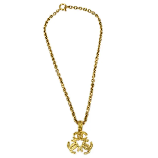 Chanel Triple CC Chain Pendant Necklace Gold 94A in Gold from AMORE Vintage Tokyo