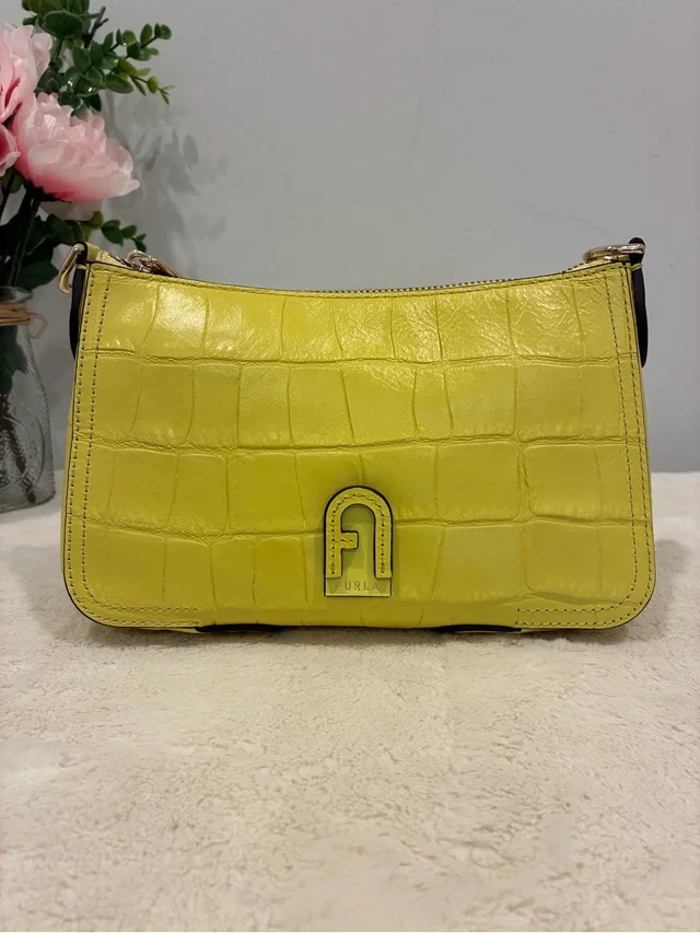 Furla Atrna S Crossbody Bag Yellow Croc Embossed Leather W/ Canvas Strap in yellow Crocodile from Poshmark