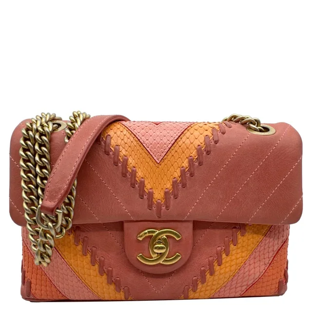 Chanel Paris-Cuba Flap Python Patchwork Chevron Leather Shoulder Bag Multicolor in Multicolor Python from Dallas Designer Handbags