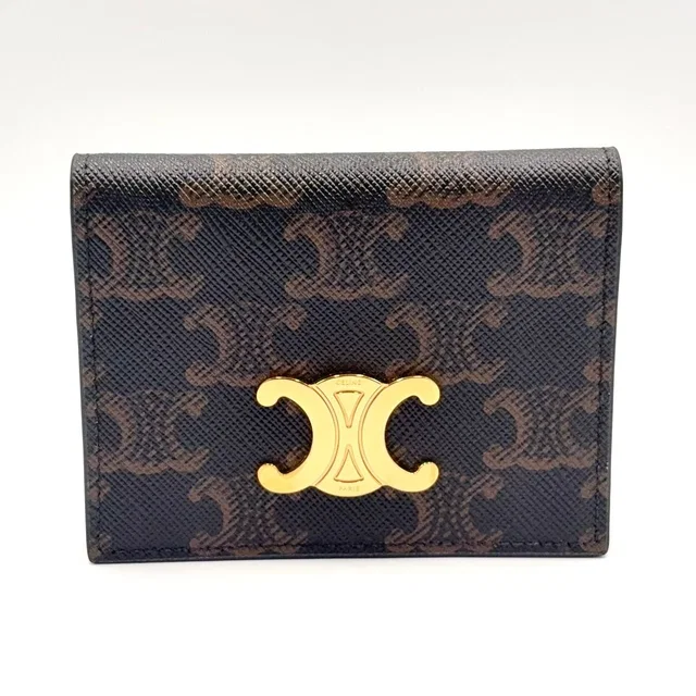 Celine Triomphe Leather Brown Card Case Gold in Brown Leather from The Reluxe