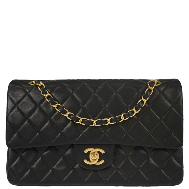 Chanel 2000-2002 Black Lambskin Medium Classic Double Flap Shoulder Bag in Black Lambskin from AMORE Vintage Tokyo
