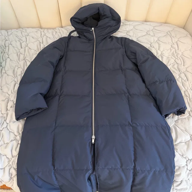 Jil Sander Navy Down Long Puffer Jacket in blue from Poshmark