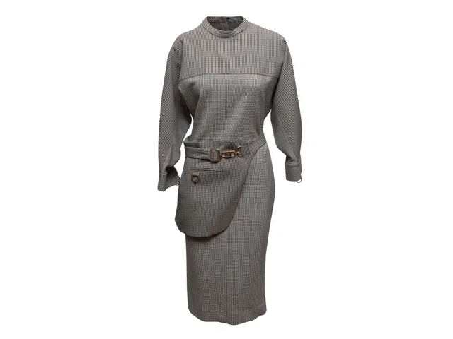 Black & White Fendi Houndstooth Long Sleeve Dress Size IT 40 in Black from Designer Revival