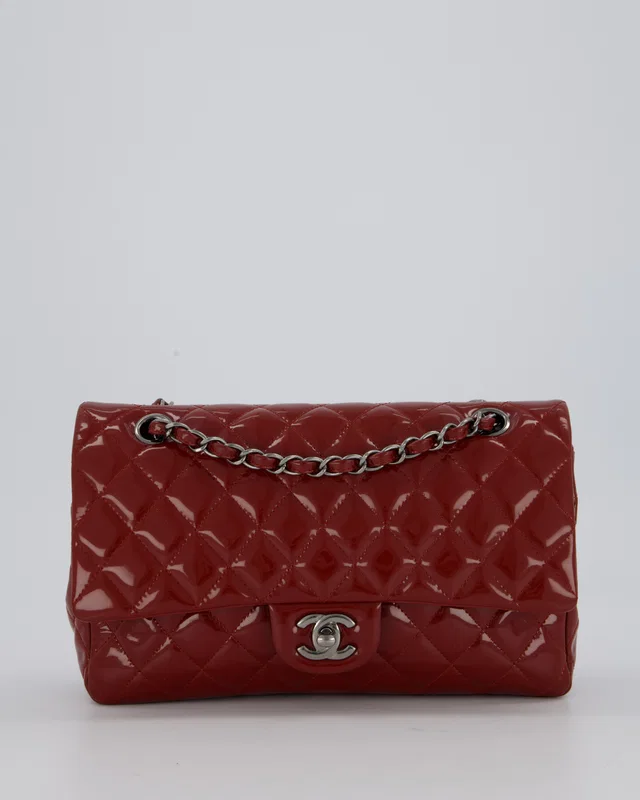 Chanel Medium Double Flap Bag in Burgundy Patent Leather with Gunmetal Hardware in Burgundy Patent leather from Sellier