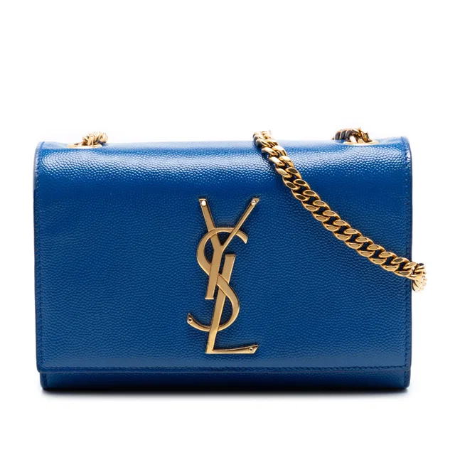 Blue Saint Laurent Small Grain De Poudre Monogram Kate Crossbody in Blue Leather from Designer Revival