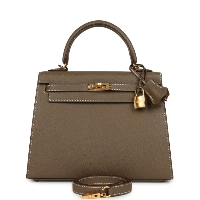 Hermès Kelly Sellier 25 Etoupe Epsom Gold Hardware in Brown Epsom from Madison Avenue Couture, photo 1 of 1