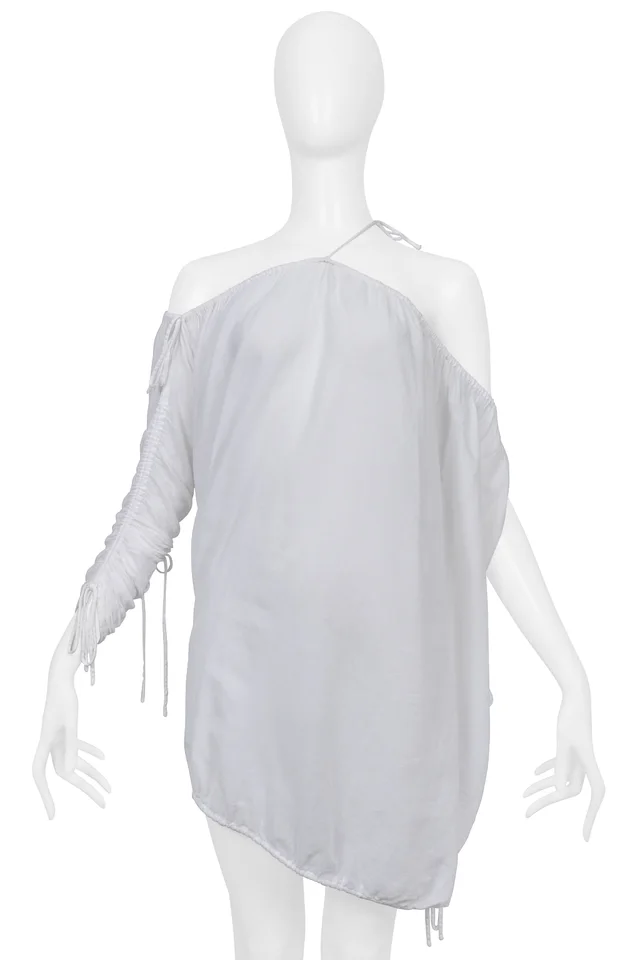 Dolce & Gabbana White Cotton Asymmetrical Drawstring Top With Ties 2003 in White from Resurrection Vintage, photo 2 of 2