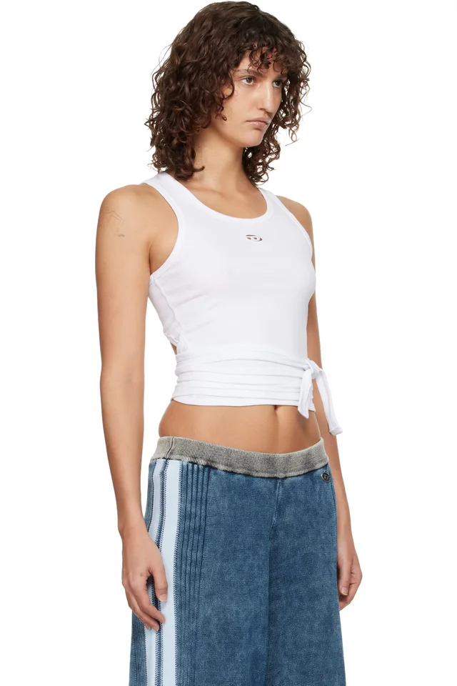 Diesel White Wrap-Around Crop Tank Top, photo 2 of 4 from SSENSE
