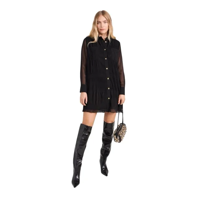 GANNI Pleated Georgette Shirt Dress Women's Size 38 Black Button Front Luxury in black from Poshmark