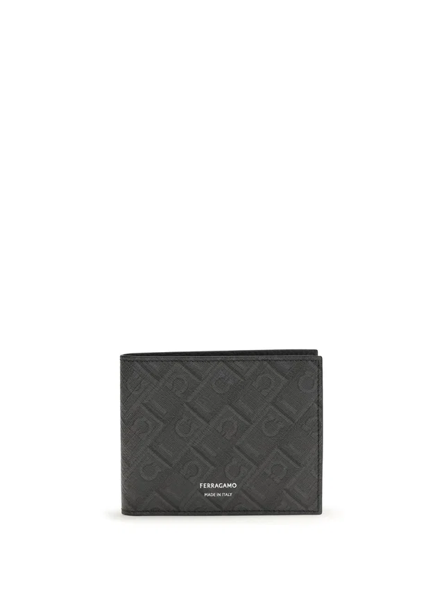 Ferragamo Monogram Patterned Calfskin Wallet — Gray Calf Leather Bos Taurus in Grey Calfskin from HEWI