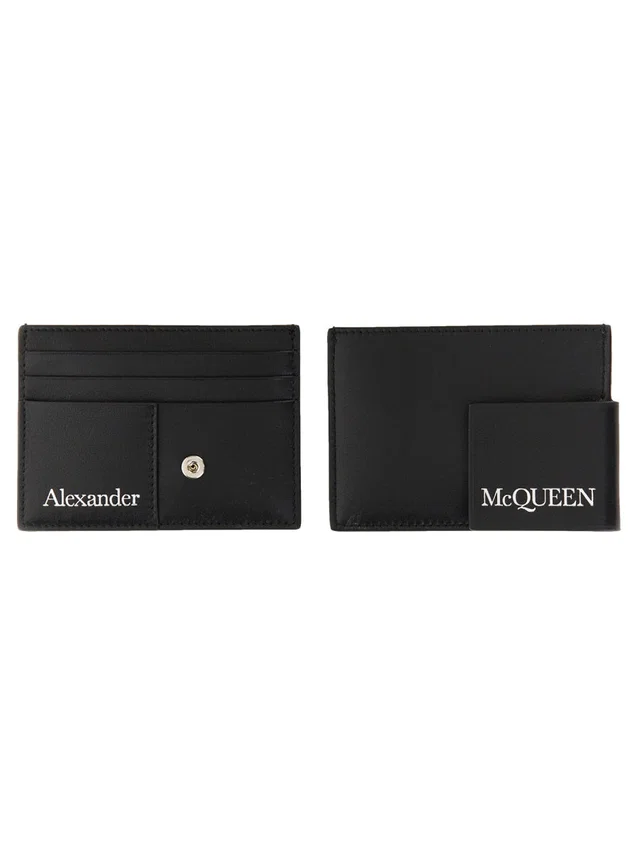 Alexander McQueen Logo-Print Calfskin Card Case — Black Calf Leather Wallets & Purses in Black Calfskin from HEWI