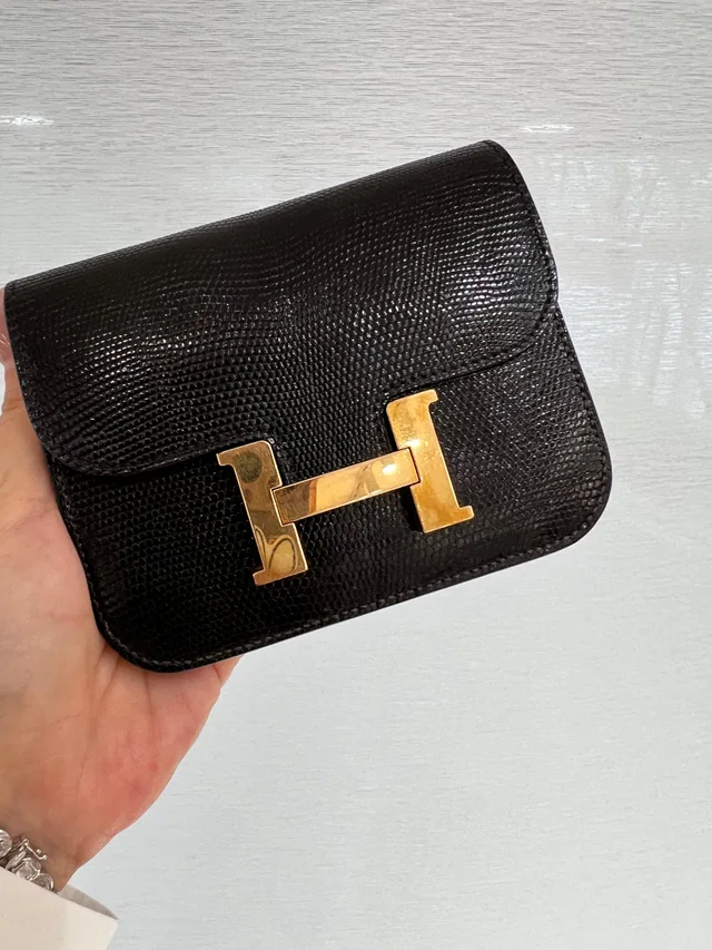 Hermès Black Lizard Constance Slim Wallet in Black Lizard from Luxury Promise