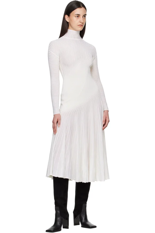 ALAÏA White Twisted Fine Wool Midi Dress, photo 4 of 4 from SSENSE