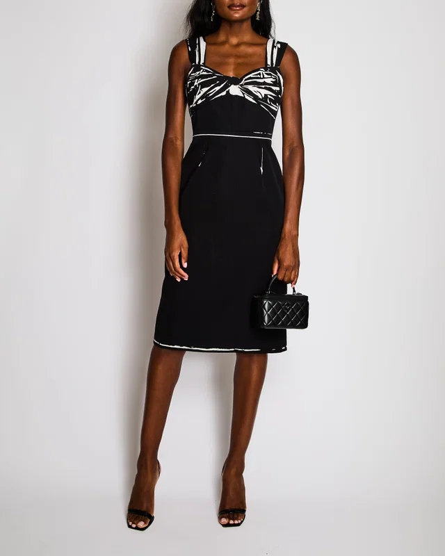 Prada Black Midi Sleeveless Dress with White Print Details Size IT 40 (UK 8) in Black from Sellier
