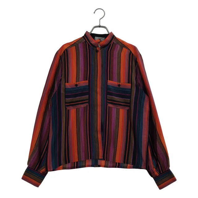 Celine Silk Triomphe Button Multi Stripe Band Color Shirt Multicolor 40 in Multicolor Silk from The Reluxe