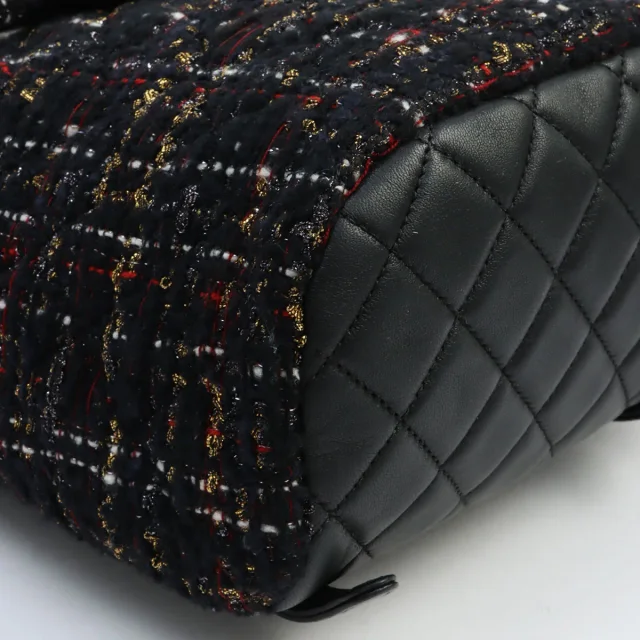 Chanel Circa 2019 Tweed CC Turn-Lock Mini Backpack Black/Multi in Black Tweed from VINTAGE QOO TOKYO, photo 8 of 11