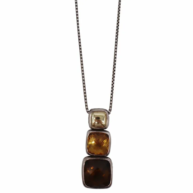 David Yurman Chiclet Small Triple Drop Smooky Quartz Pendant Necklace from Dallas Designer Handbags