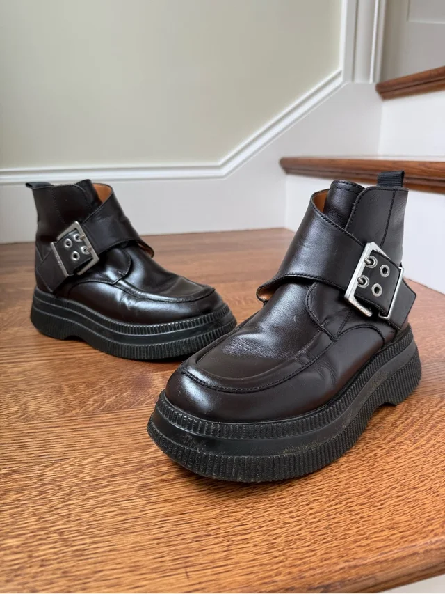 GANNI Monk Strap Chunky Creeper Ankle Boots Punk Grunge Utility Leather 38 in brown|red Leather from Poshmark