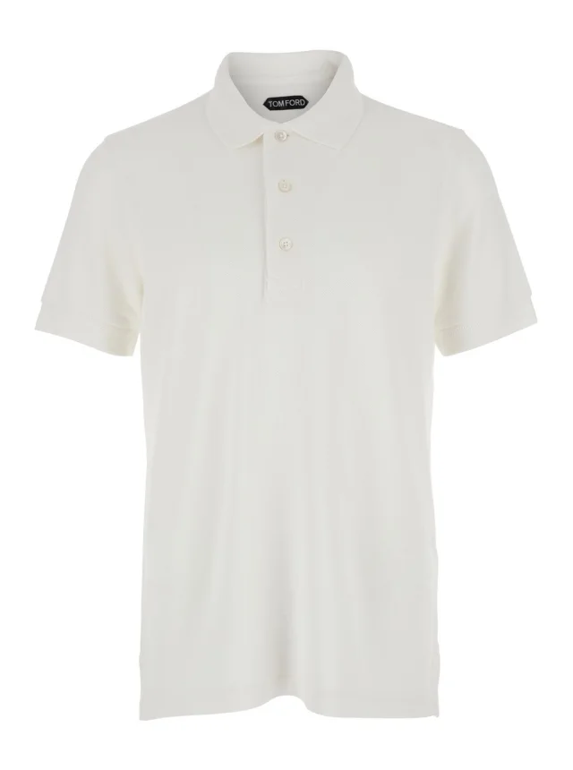 Tom ford White Polo Shirt with Classic Collar and Front Closure in Cotton Blend Men in White 67% Lyocell 33% Cotton / Button: 100% Mother of Pearl from Gaudenzi…, photo 1 of 1