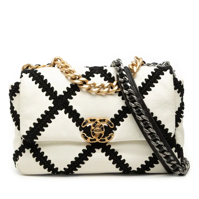 White Chanel Medium Crochet Calfskin 19 Flap Satchel in White Calfskin from Designer Revival, photo 1 of 1