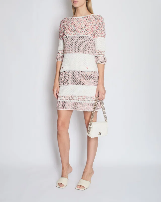 Chanel Orange Crochet Mid Sleeve Midi Dress Size FR 40 (UK 12) in Orange Nylon from Sellier