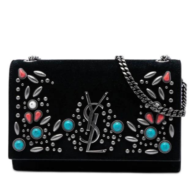 Black Saint Laurent Small Suede Monogram Stone Studded Kate Crossbody in Black Suede from Designer Revival, photo 1 of 1