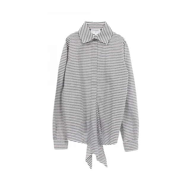 Chanel CC Logo Button Border Long Sleeve Cotton Shirt from The Reluxe