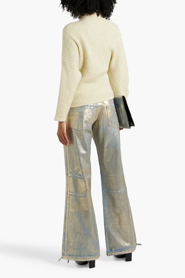 Proenza Schouler Sequined Tinsel Knitted Turtleneck Sweater in White, photo 3 of 4 from THE OUTNET